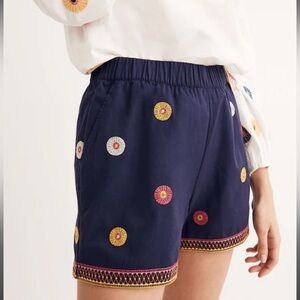 Madewell embroidered floral pull on shorts, elastic waist, pockets
